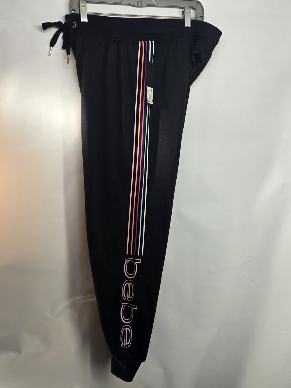 bebe Black Joggers with Pink & Multicolor Stripe Detail